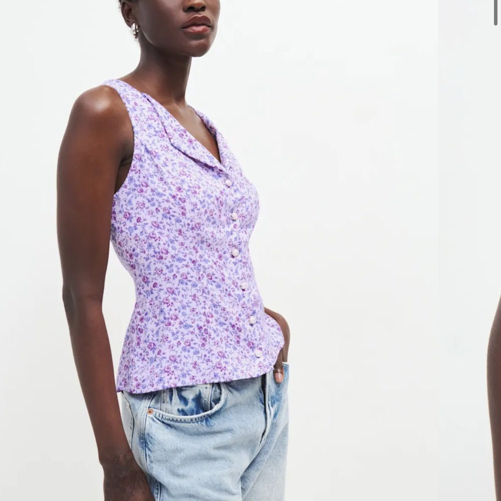 Reformation Jayne Top Floral Purple Sleeveless Top